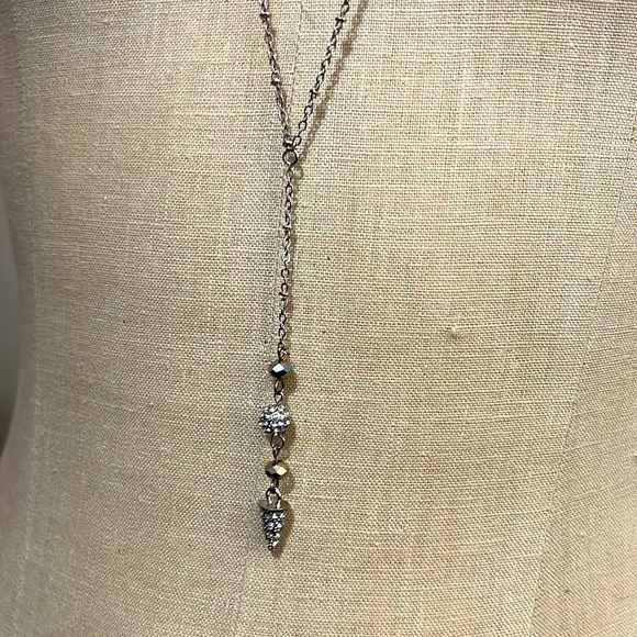 Dual Chain & Rhinestone Lariat Drop Necklace. - Picture 6 of 6